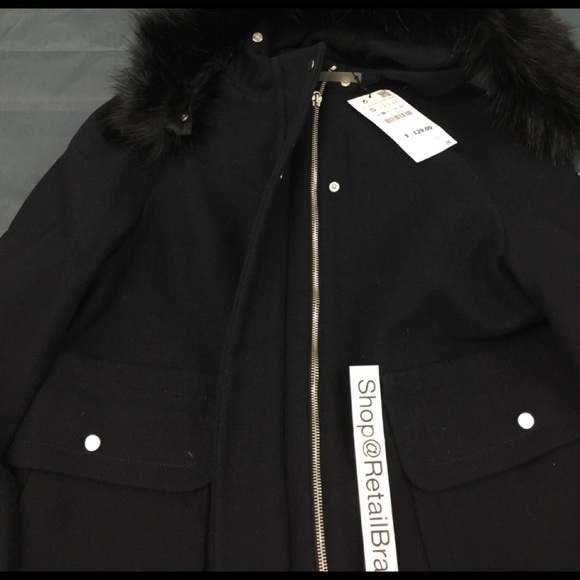 ZARA NAVY BLUE WOOL BLEND DETACHABLE FAUX FUR HOOD COAT WITH POCKETS $129 - Picture 14 of 14